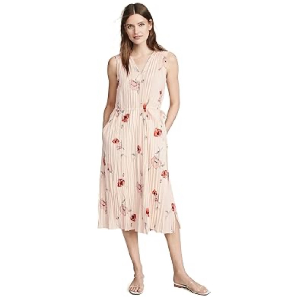 Women’s Vince XL tossed Poppy accordion dress cinch V neck pleaded pale blush